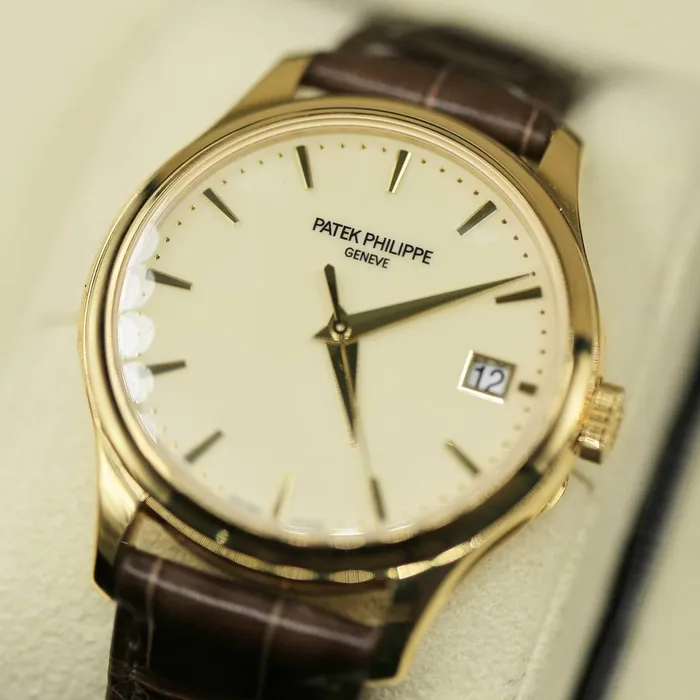 Patek Philippe PreStyled Sets Patek Philippe Calatrava 39mm Watch Ref 5227J001 Ivory Dial in 18K Yellow Gold Shiny Chocolate Brown Alligator Strap