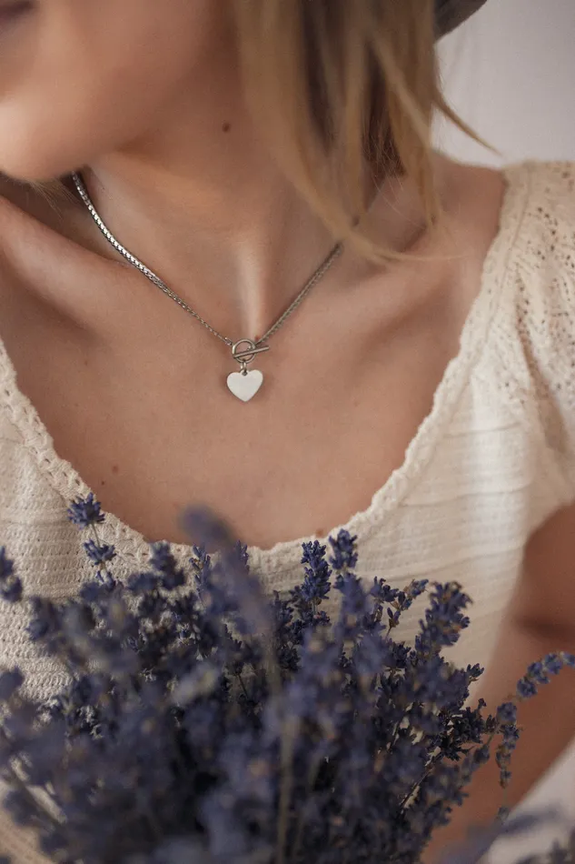 Hey Happiness Necklaces Heart Charm TBar Chain Necklace Silver