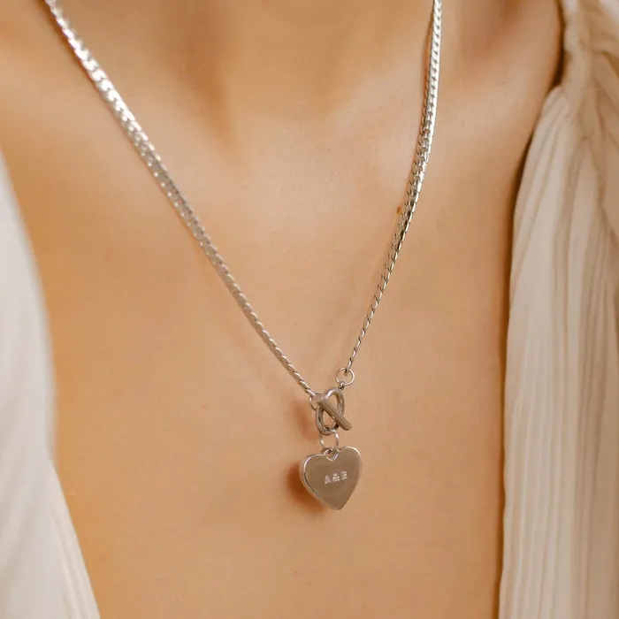 Hey Happiness Necklaces Heart Charm TBar Chain Necklace Silver