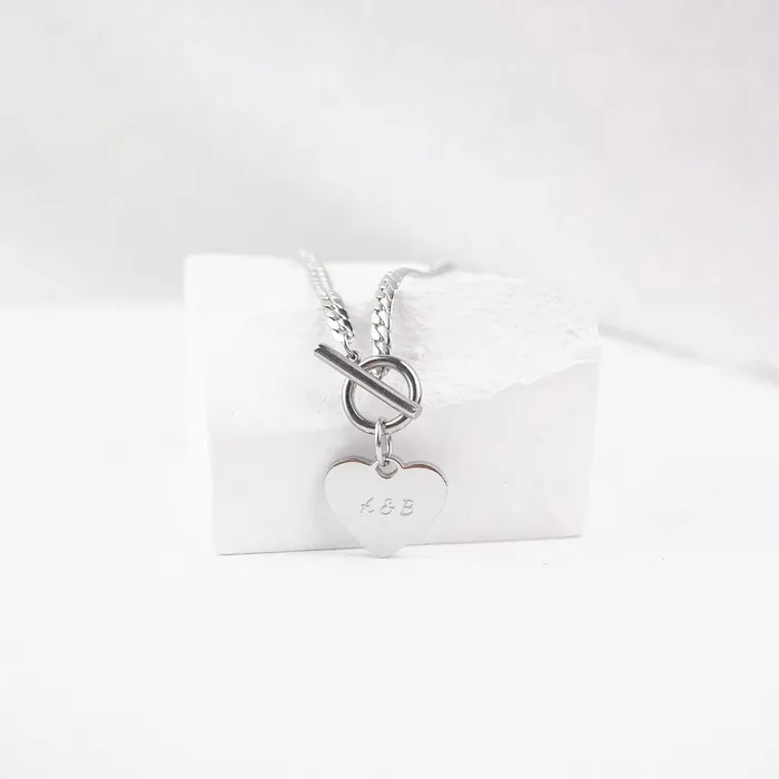 Hey Happiness Necklaces Heart Charm TBar Chain Necklace Silver