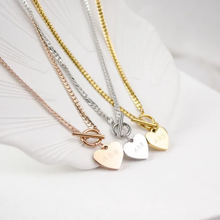 Hey Happiness Necklaces Heart Charm TBar Chain Necklace Silver