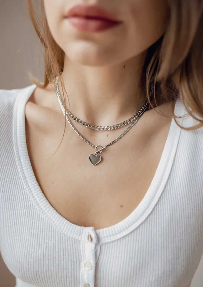Hey Happiness Necklaces Heart Charm TBar Chain Necklace Silver