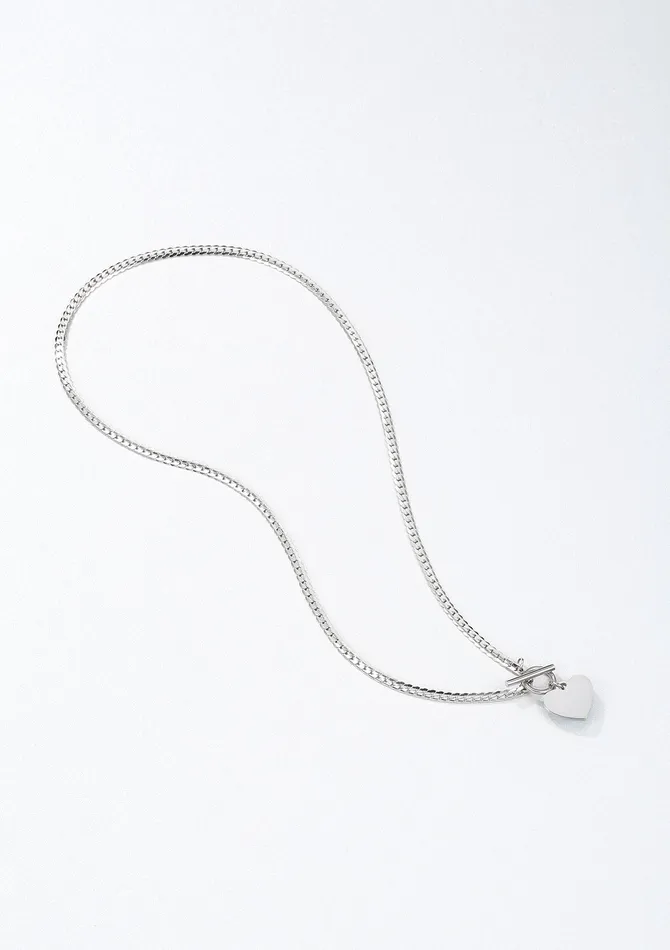 Hey Happiness Necklaces Heart Charm TBar Chain Necklace Silver