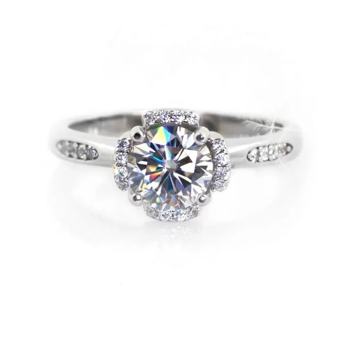 Luxus Moissanite Rings Jewelry Rings Platinum Plated Silver Moissanite Ring Band 1ct Center Stone