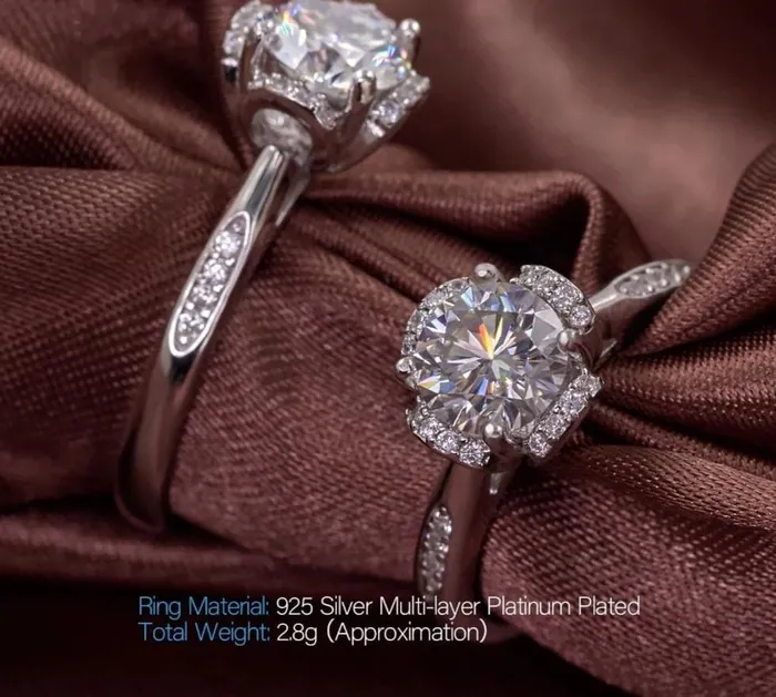 Luxus Moissanite Rings Jewelry Rings Platinum Plated Silver Moissanite Ring Band 1ct Center Stone