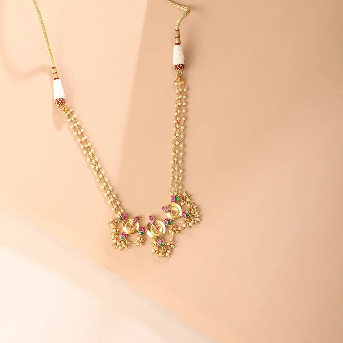 SILVER Necklaces Matsya Pearl String Statement Silver Necklace