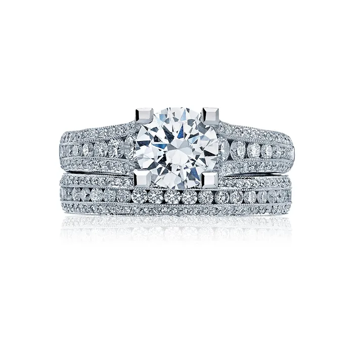 Tacori 18k White Gold Classic Crescent Round Diamond Engagement Ring Setting 07 CTW International Diamond Center Rings